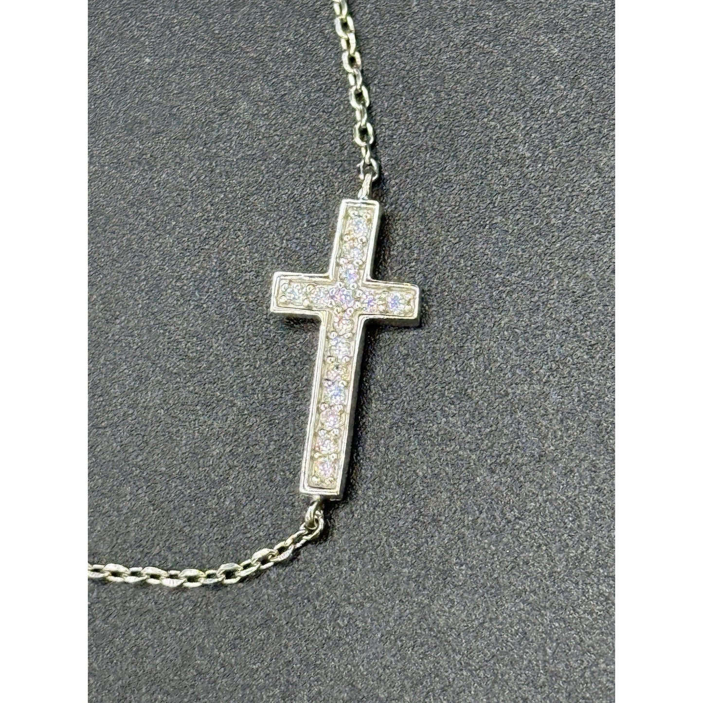 7” Sterling Silver Cubic Zirconia Cross Bracelet 925 EUC P3