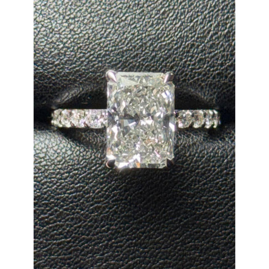 Brand New 14k White Gold 4.01 Carat Radiant Lab Grown Ring E Color VS1 Clarity IGI