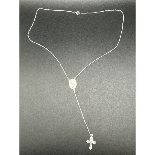 18” New Condition Sterling Silver Rosary Necklace 925