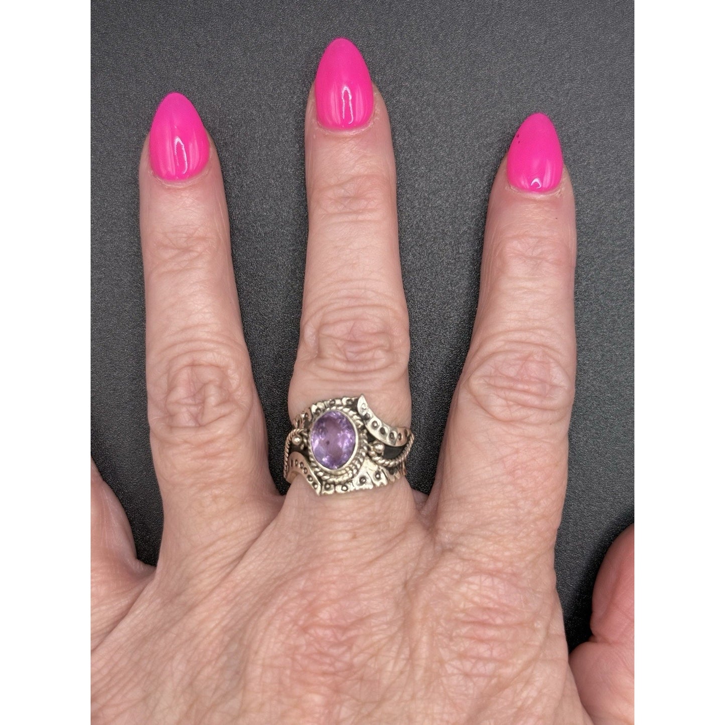 Vintage Sterling Silver Genuine Amethyst Ring Size 7.50 925 Q3