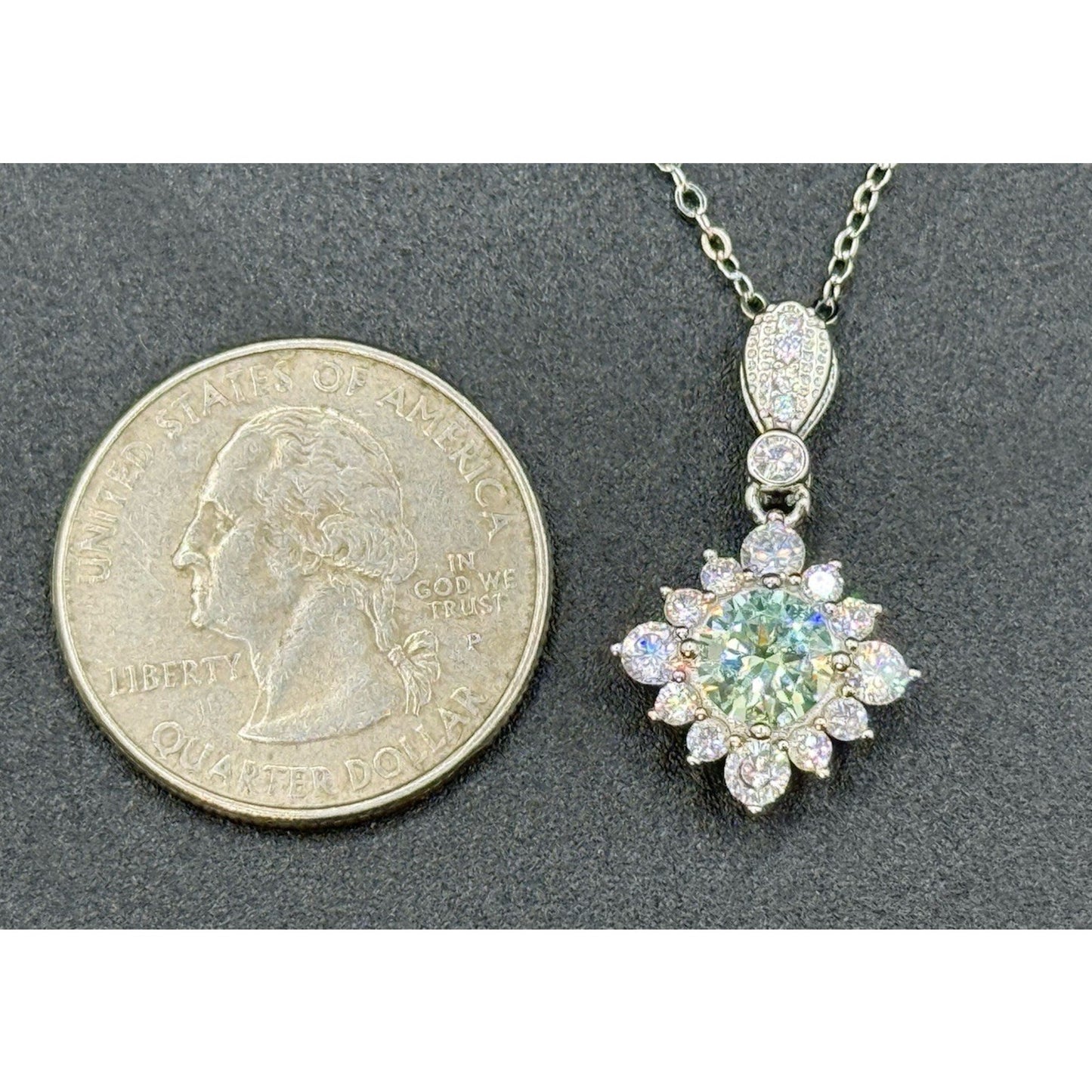 New Condition 18” Sterling Silver Light Blue Moissanite Pendant Necklace