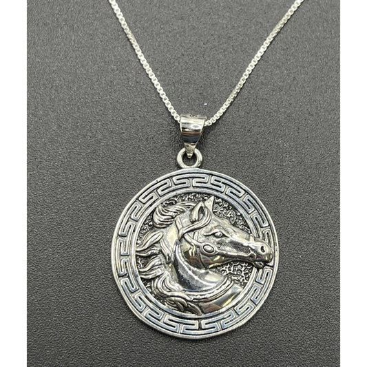 20" New Condition Sterling Silver Horse Pendant Necklace Box Chain