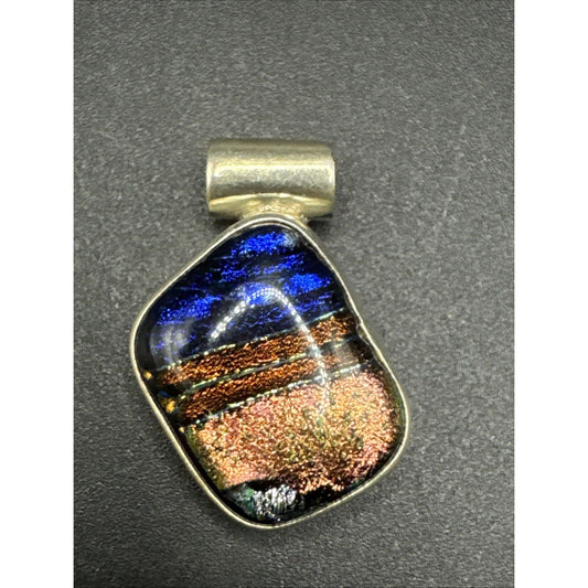 Vintage Sterling Silver Dichroic Glass Pendant 925 Mexico R17