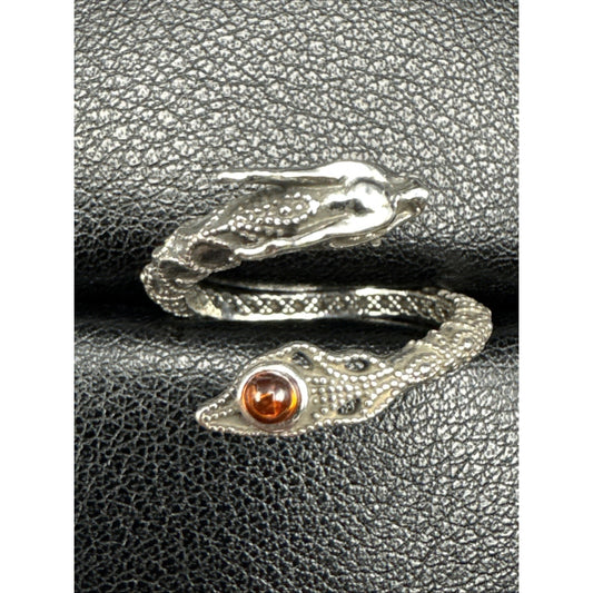 New Condition Sterling Silver Bypass Dragon Ring Size 8 Glass