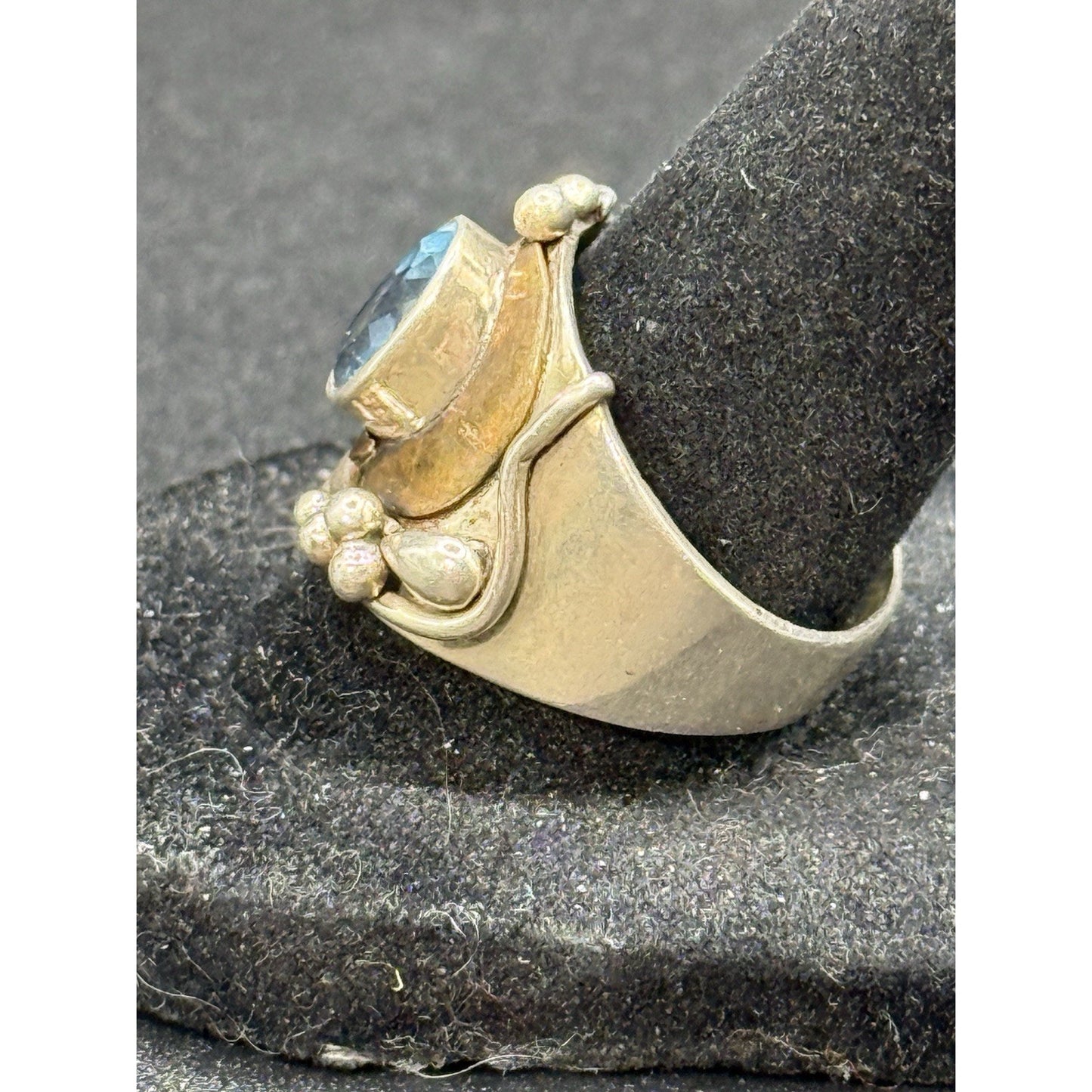 Modernist Sterling Silver Genuine Topaz Brass Accent Ring Size 8.25 Q23