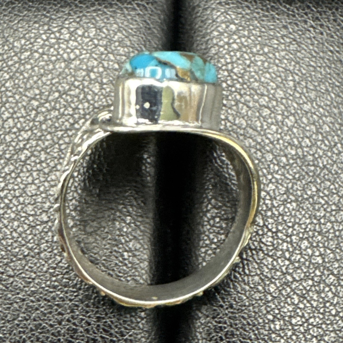 New Condition Sterling Silver Bypass Copper Turquoise Ring Size 7