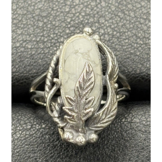 NewCondition SterlingSilver White Buffalo Feather Bezel Ring 4g 23mm 925 Size 7