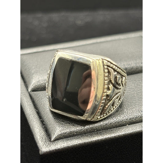 New Condition Sterling Silver Turkish Onyx Signet Ring Size 10