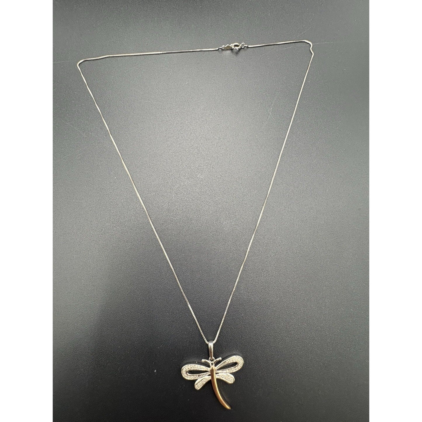 18" NewCondition SterlingSilver Rose Accent 1/10th Diamond Dragonfly Necklace