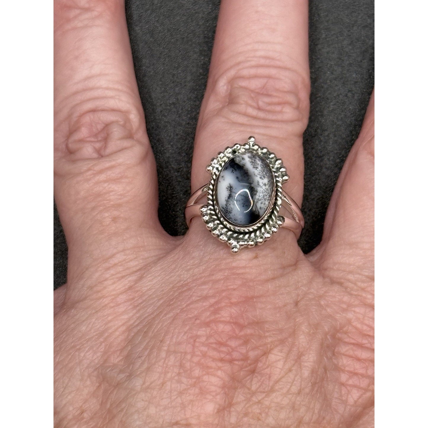 New Condition Sterling Silver Dendrite Opal Ring Size 9.00 925