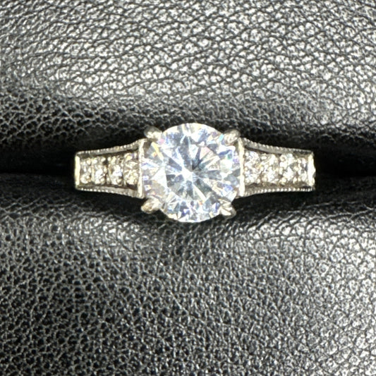 EUC Sterling Silver CZ Engraved Engagement Ring 925 Size 6.5 #1 P2