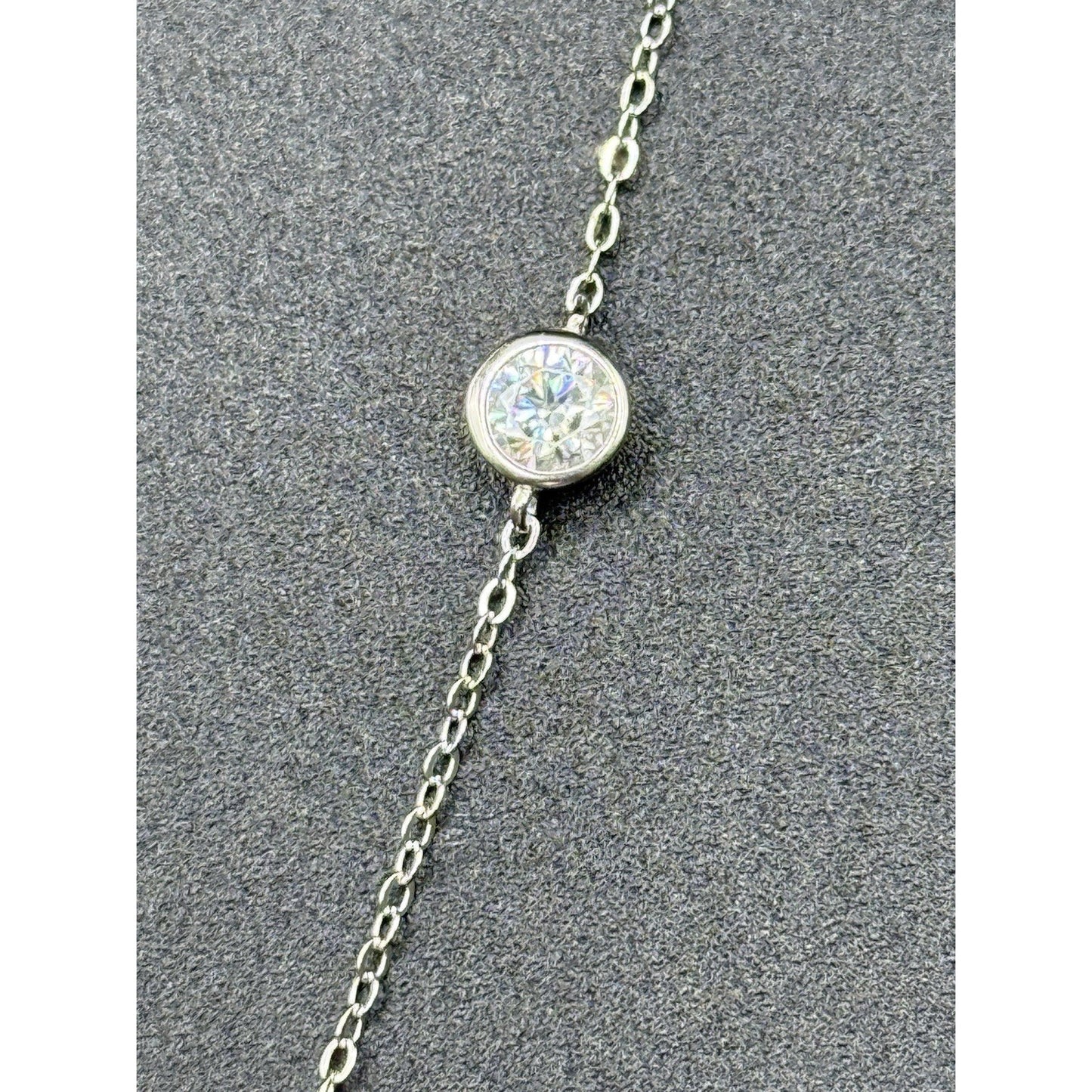 New Condition 18” Sterling Silver Moissanite Station Necklace GRA