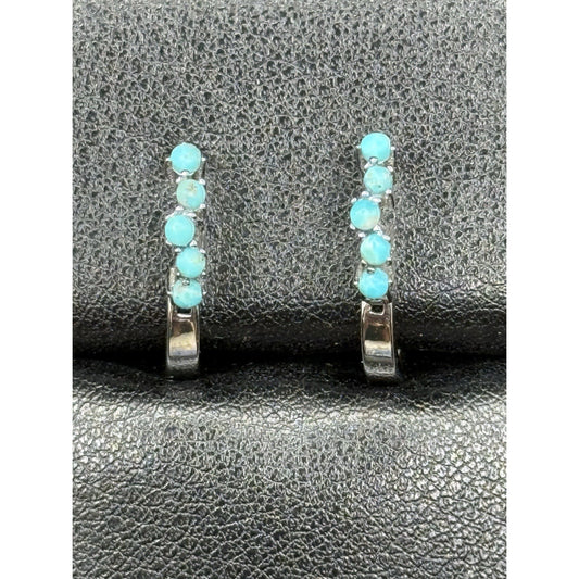 New Condition Sterling Silver Genuine Turquoise Dainty Hoops 925