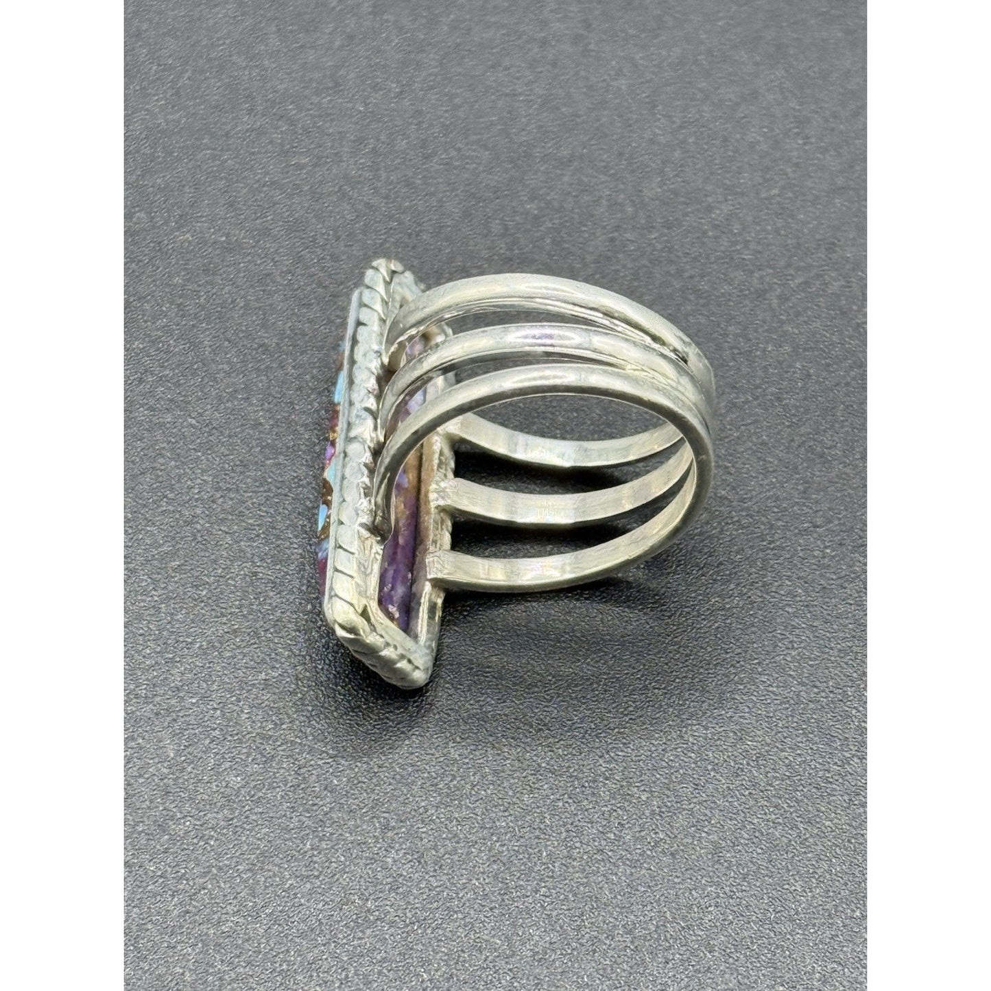 New Condition Sterling Silver Copper Purple Turquoise Oblong Ring Size 7.00