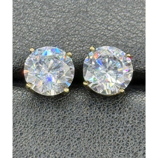 New Condition 10MM Cubic Zirconia Studs Yellow Sterling Silver N19