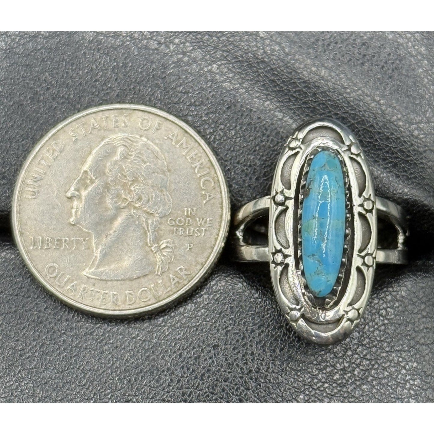 New Condition Sterling Silver Turquoise Sun Moon Ring Size 6.50
