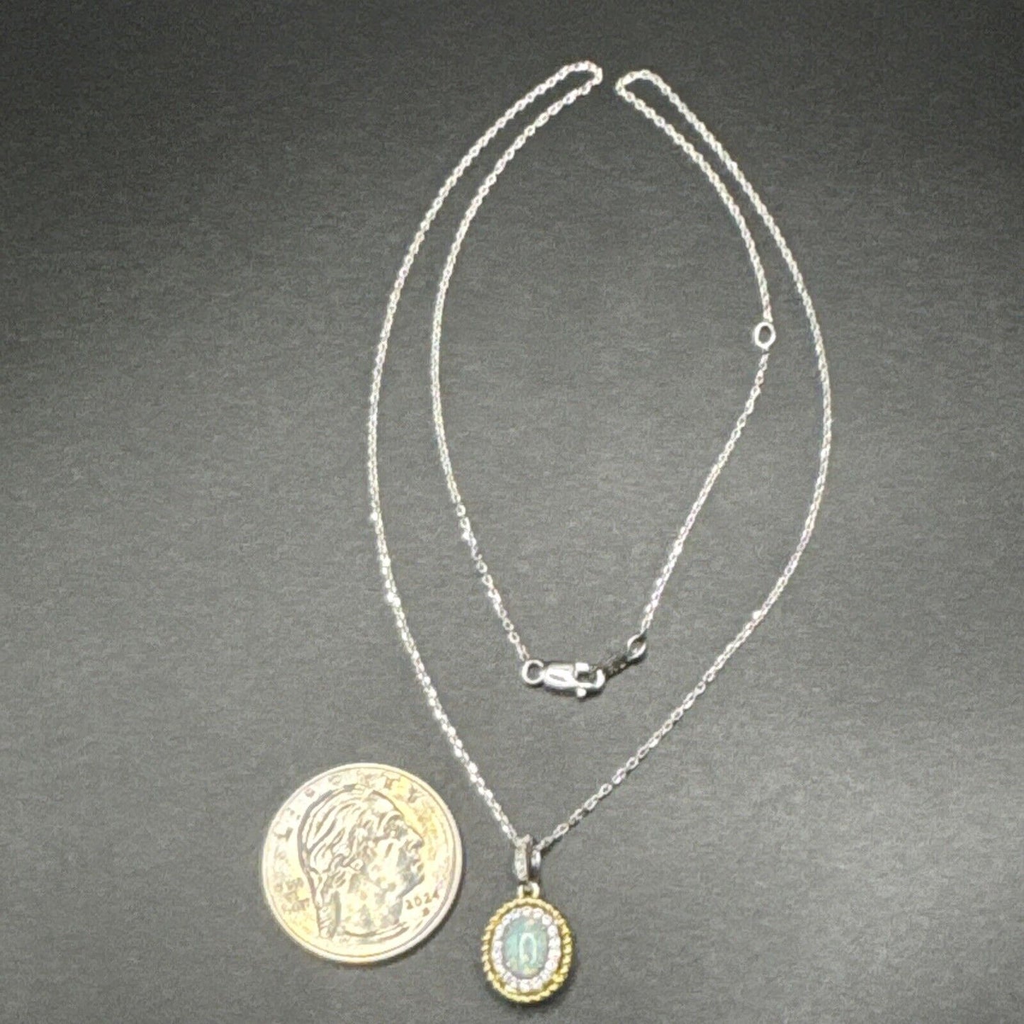 New Condition 18” Sterling Silver 14k Gold Plated Lab Opal Pendant Necklace 925