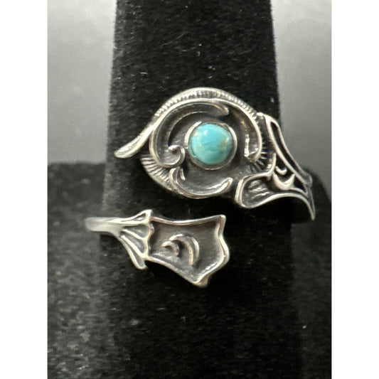 New Condition Sterling Silver Turquoise Bypass Ring 925 Size 7