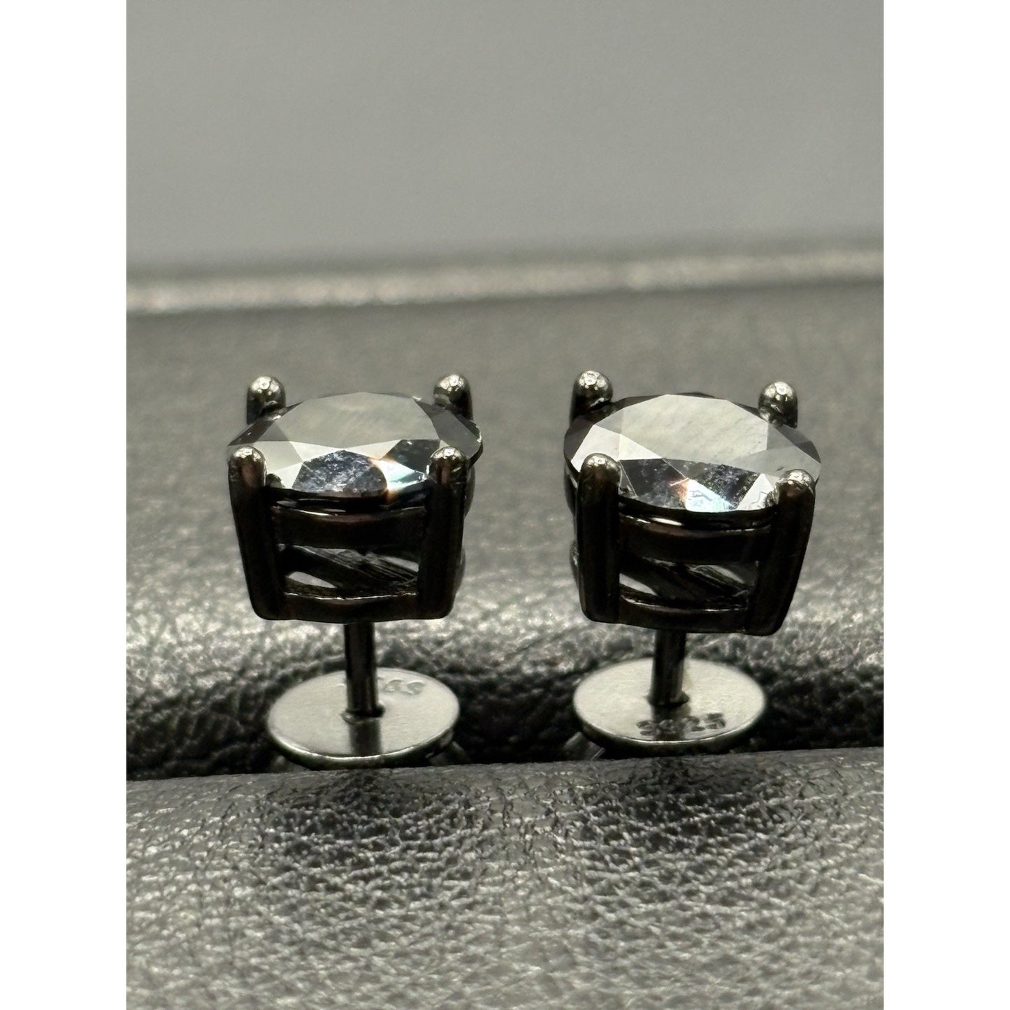 New Condition Black Moissanite Black Sterling Silver Stud Earrings GRA