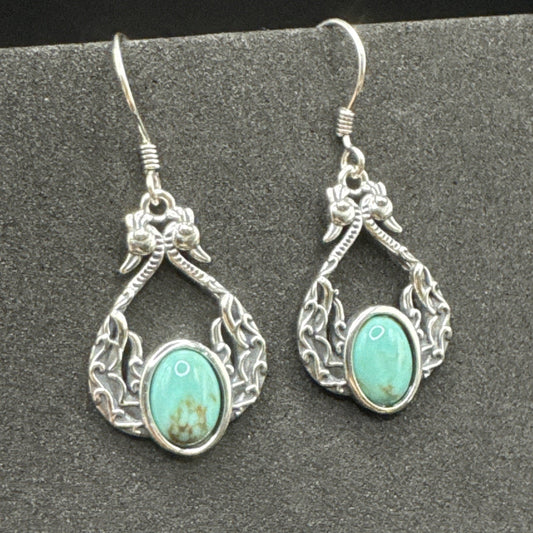 New Condition Sterling Silver Turquoise Peacock Dangle Earrings 925