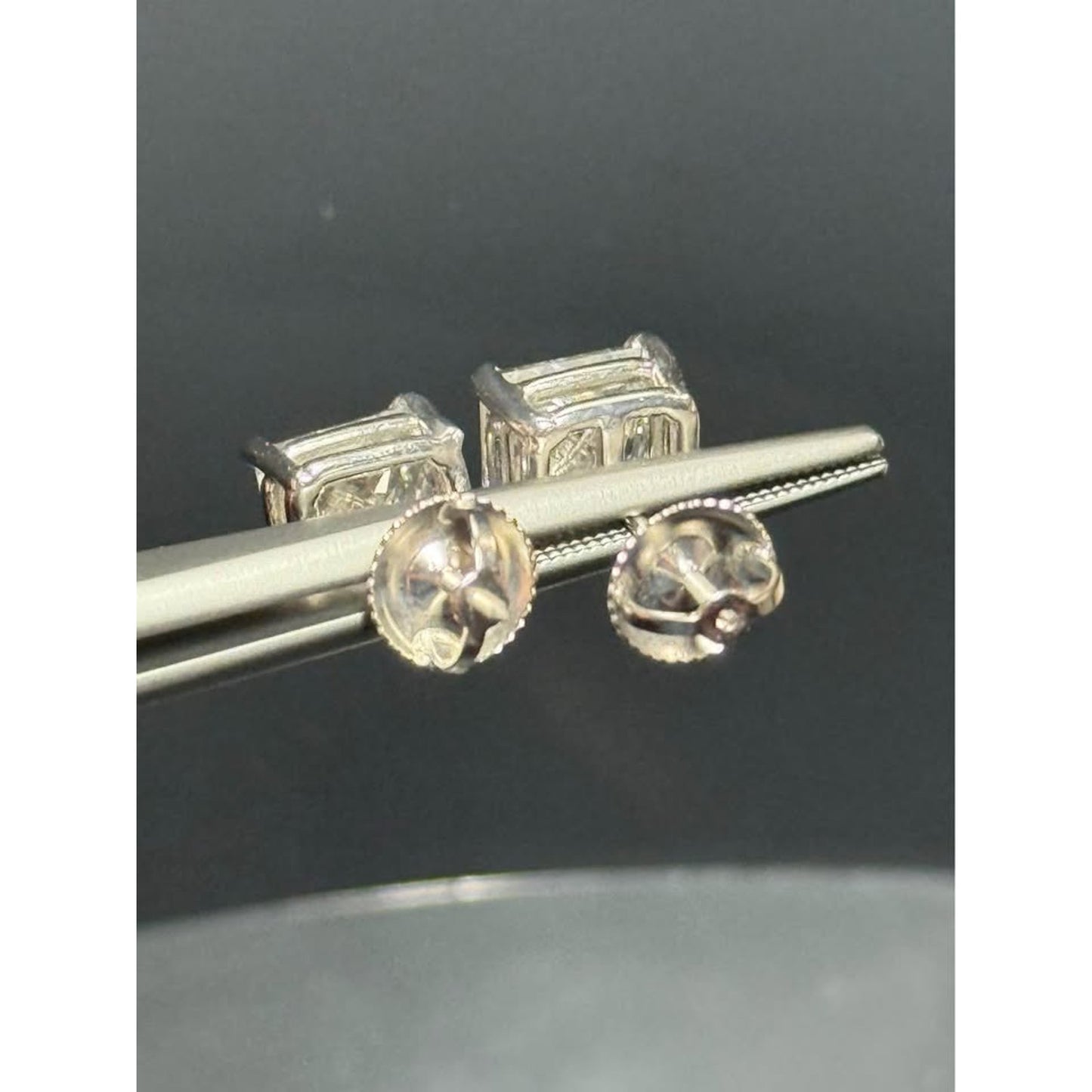 14k White Gold 4.02 CTW (2 carat each) Princess Cut Studs E Color VS1 Clarity Screw Backs