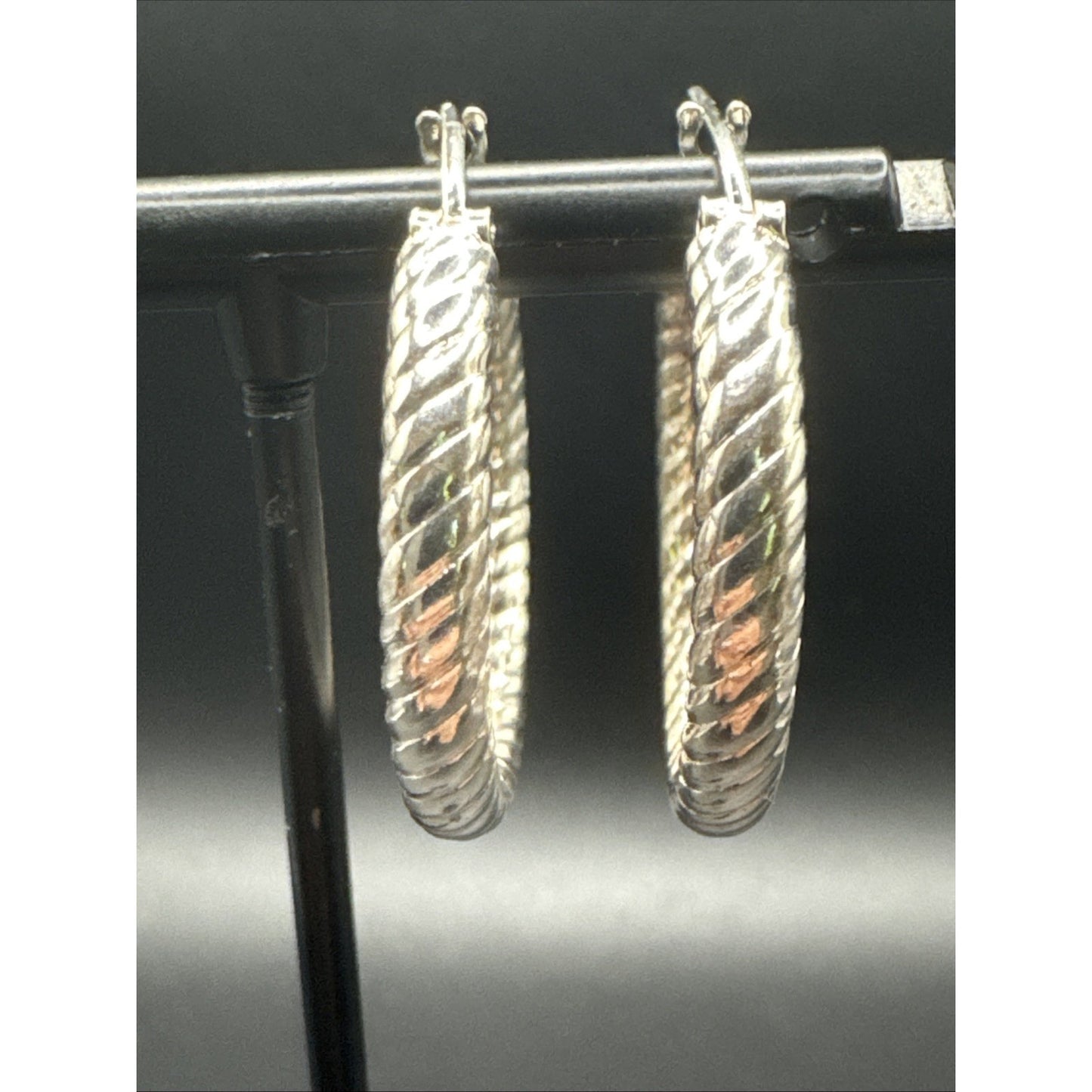 Sterling Silver 22mm Textured Hoop Earrings 925 T22
