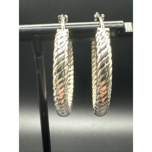 Sterling Silver 22mm Textured Hoop Earrings 925 T22