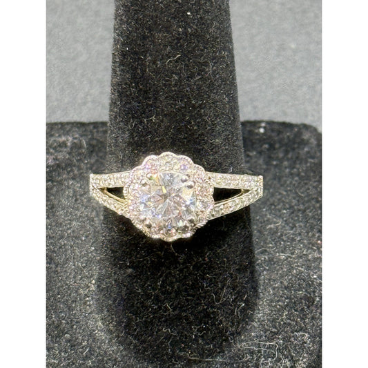 EUC Sterling Silver Cubic Zirconia Split Halo Ring Size 6.50 925 #5 P5