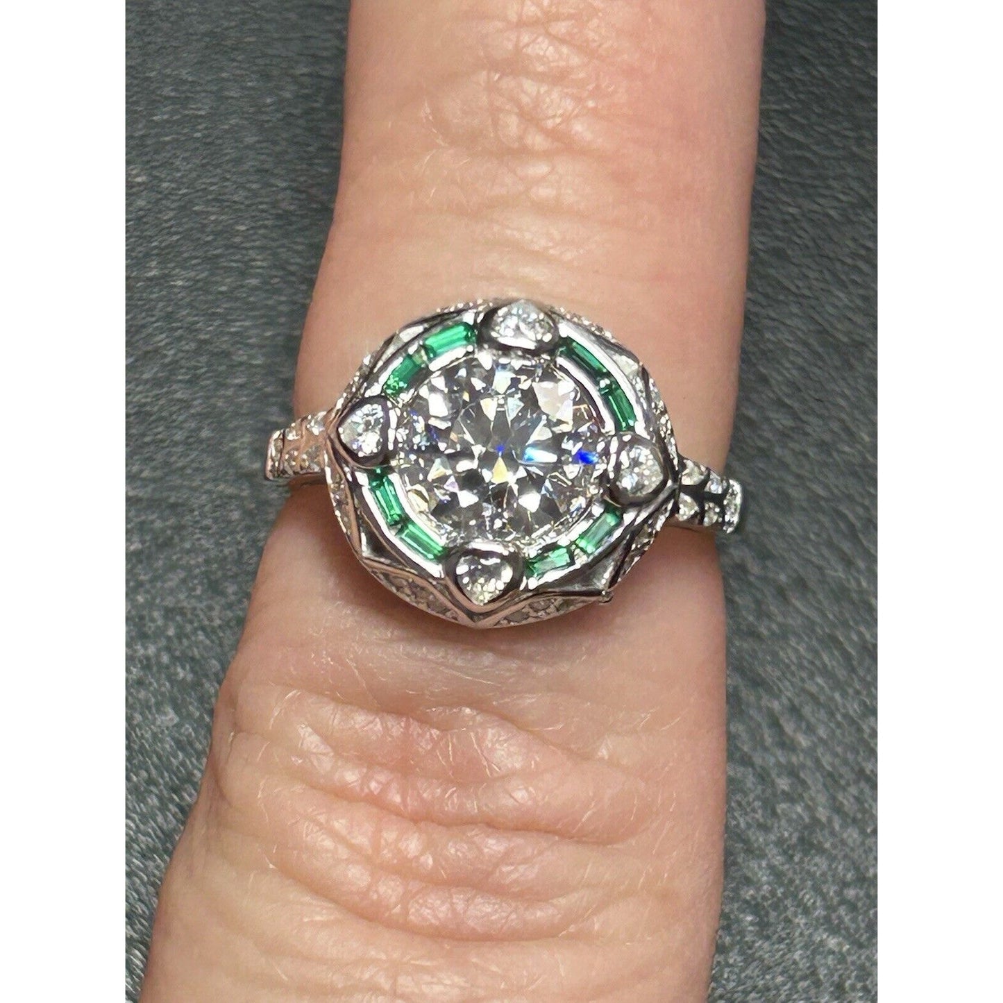 New Condition Sterling Silver Moissanite Center Art Deco Ring Size 7.00 2 Carat