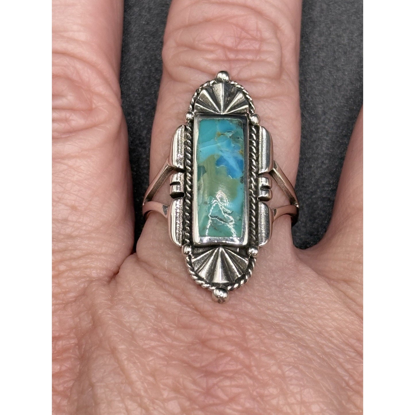New Condition Sterling Silver Art Deco Turquoise Ring Size 9.50 925
