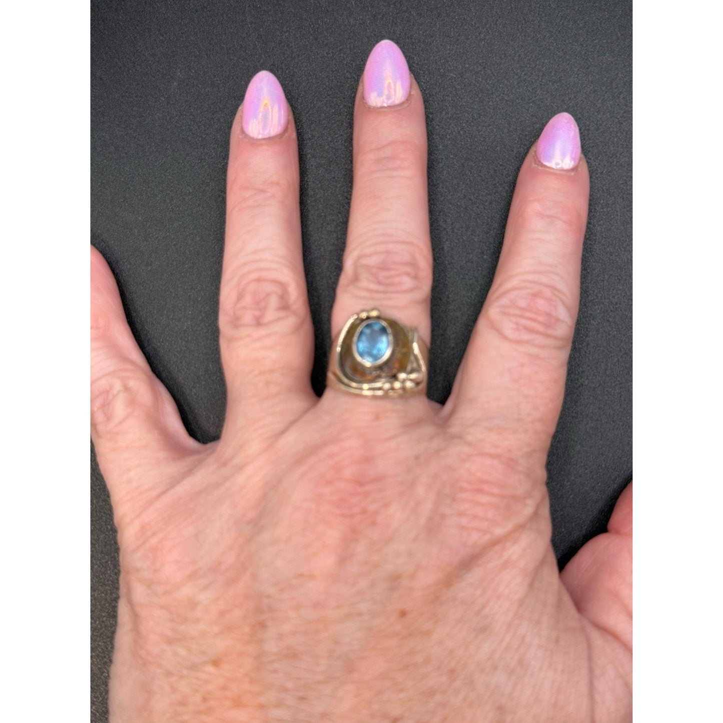 Modernist Sterling Silver Genuine Topaz Brass Accent Ring Size 8.25 Q23