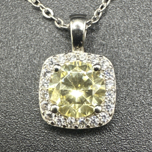 18” Sterling Silver Yellow CZ Pendant Necklace 925 N1
