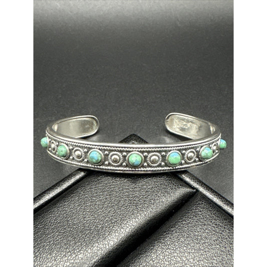 New Condition 7” Sterling Silver Turquoise Studded Cuff Bracelet 925