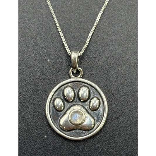 New Condition 18" Sterling Silver Paw Print Moonstone Pendant Necklace