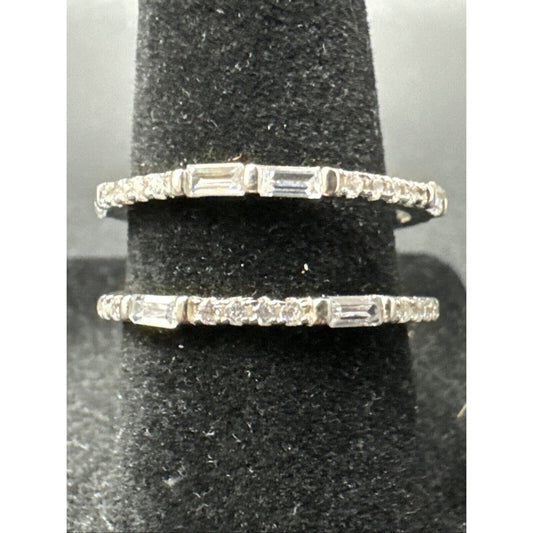 New Condition Sterling Silver Dainty Double Band CZ Ring 925 Size 7