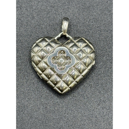 Heidi Klum Sterling Silver Quilted Clover Heart Locket Signed Q7