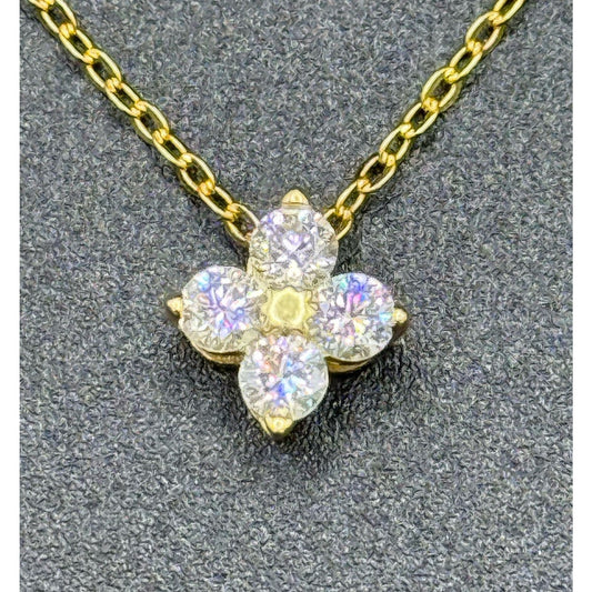 New Condition 18” Gold Sterling Silver Moissanite Clover Pendant Necklace GRA