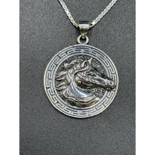 20” New Condition Sterling Silver Horse Pendant Necklace Box Chain P7