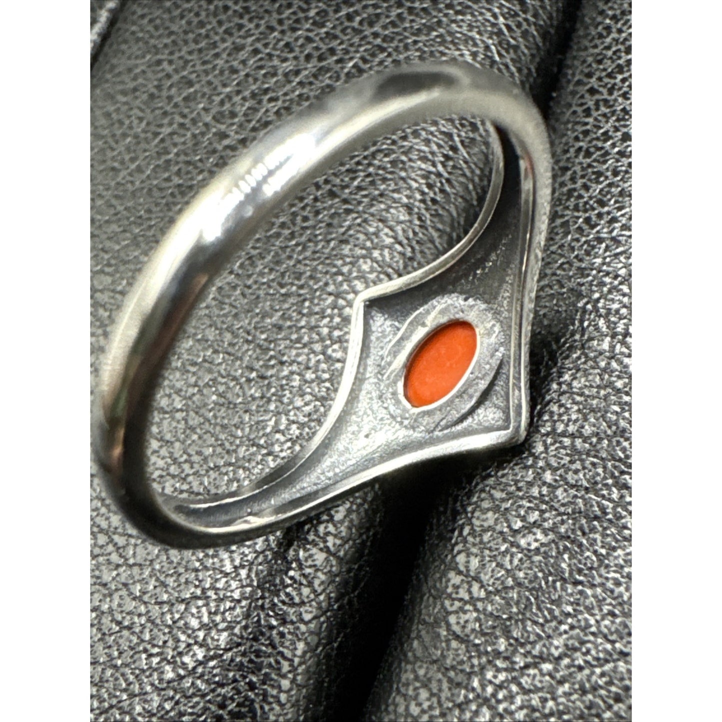 New Condition Sterling Silver Coral Sunburst Ring 925 Size 7