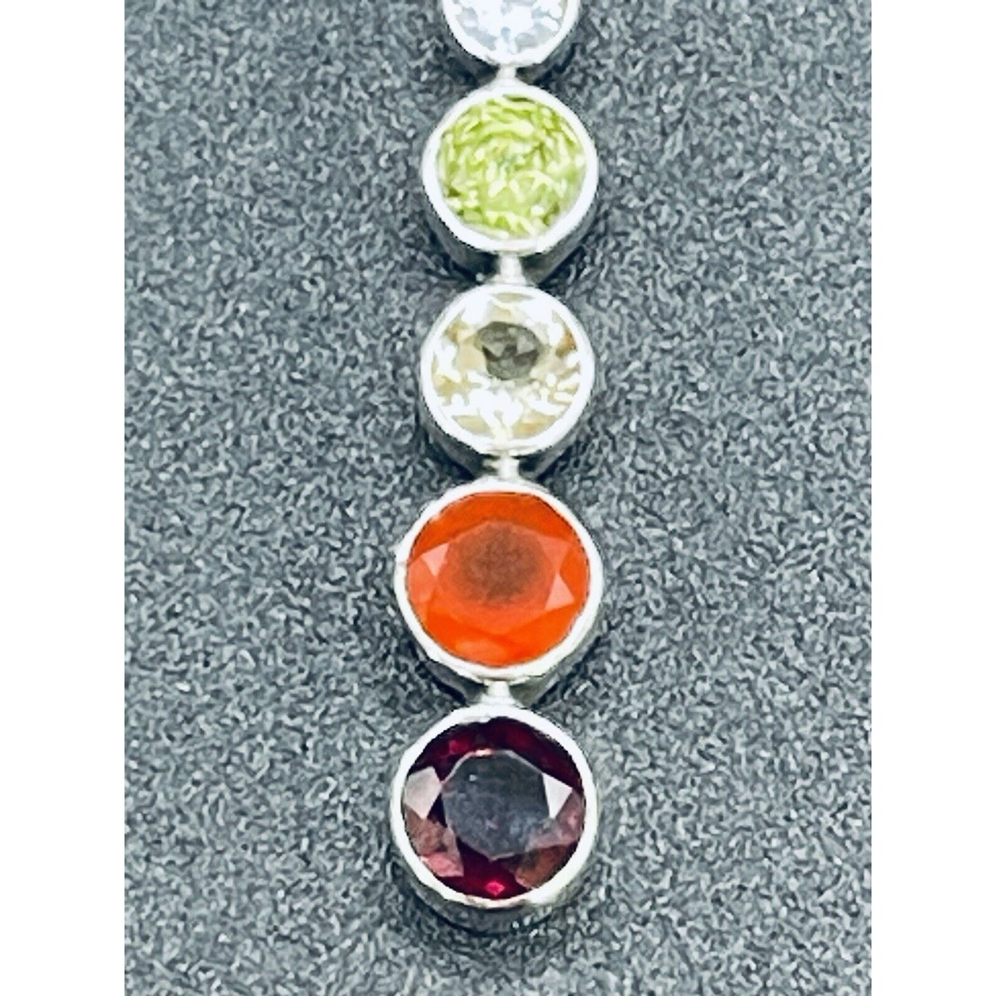 New Condition 18” Sterling Silver Multi Gemstone Graduated Pendant Necklace