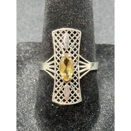 EUC Sterling Silver Genuine Citrine Filigree Ring Size 7 925 Q24