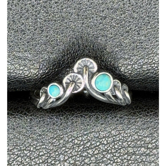 New Condition Sterling Silver Mushrooms Genuine Turquoise Ring Size 7.00 925