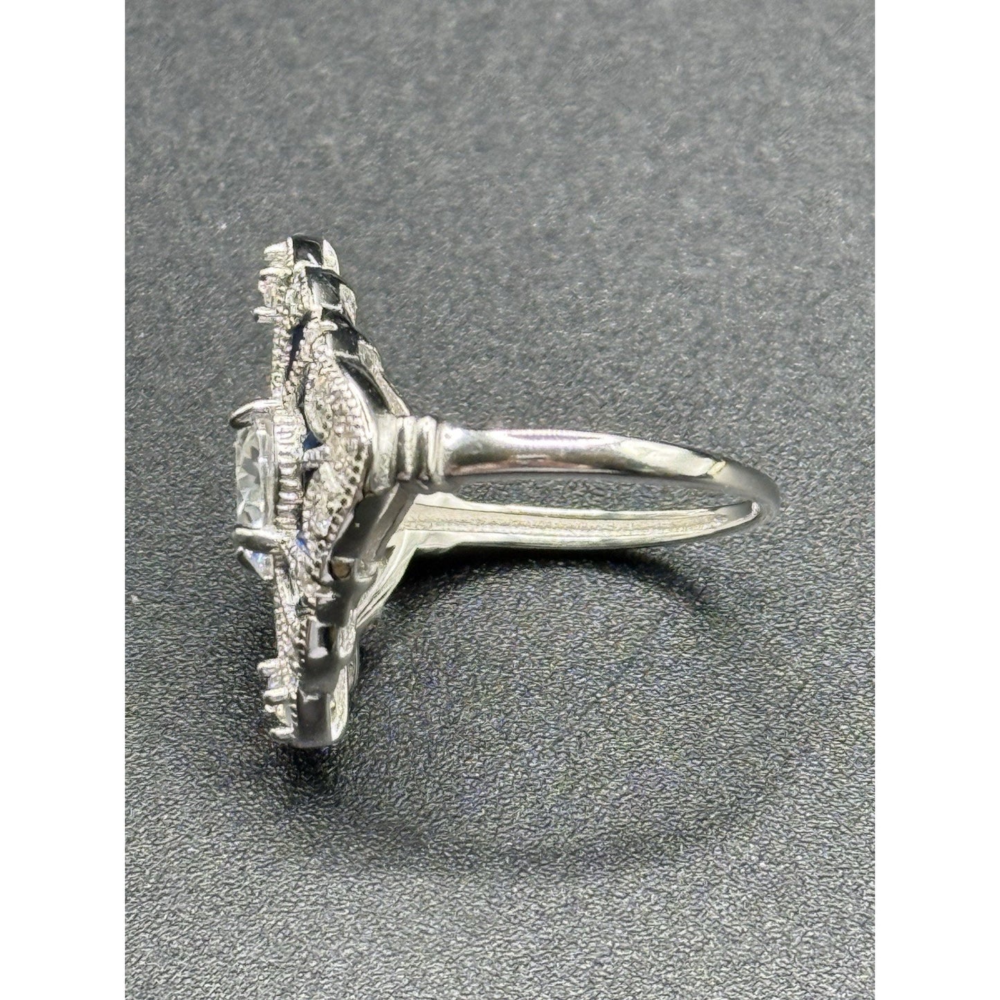 New Condition Sterling Silver Moissanite Art Deco Ring Size 7.00 GRA Q23