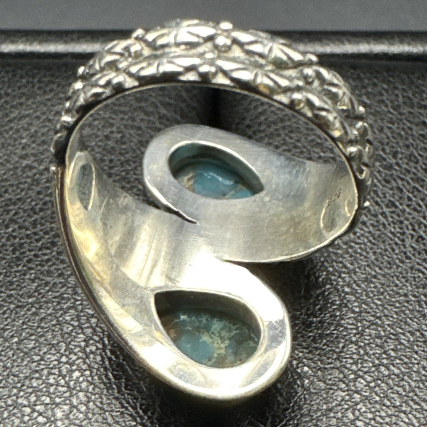 New Condition Sterling Silver Bypass Copper Turquoise Ring Size 7