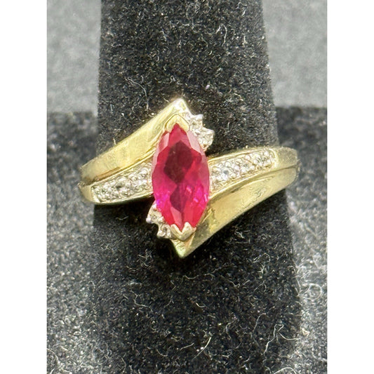 Gold Sterling Silver Lab Ruby Ring Size 6.75 Topaz W8