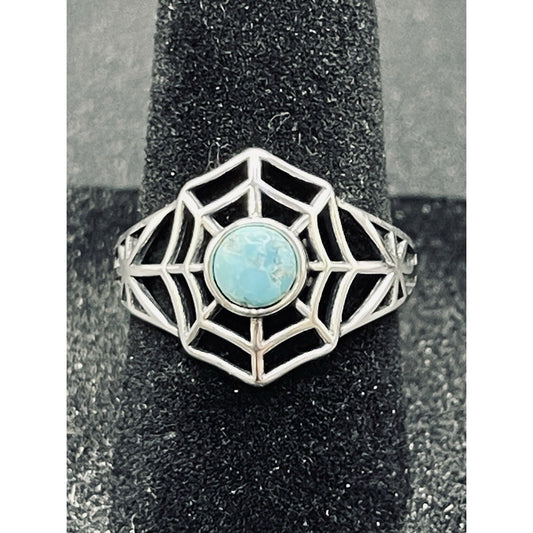 New Condition Sterling Silver Genuine Turquoise Spiderweb Ring Size 7.00