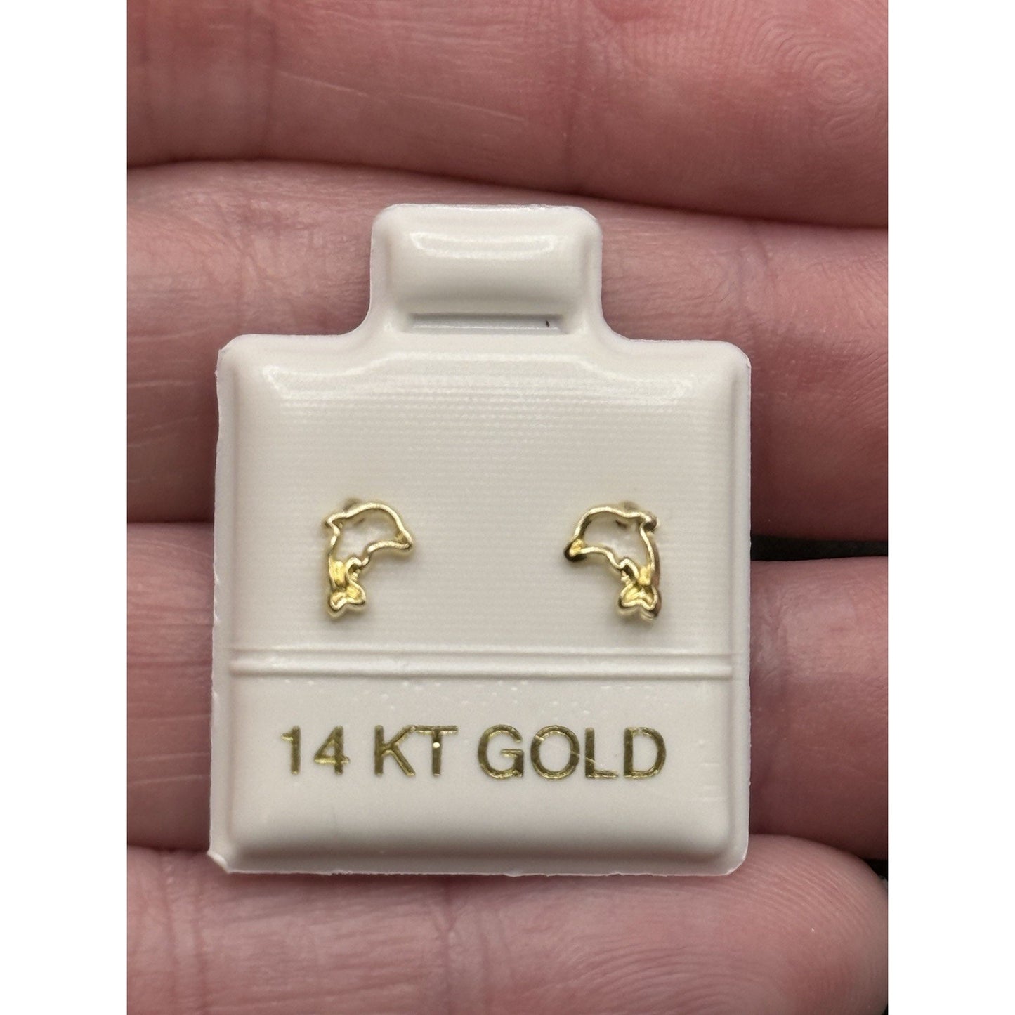 New Condition 14k Gold Dainty Dolphin Stud Earrings Children