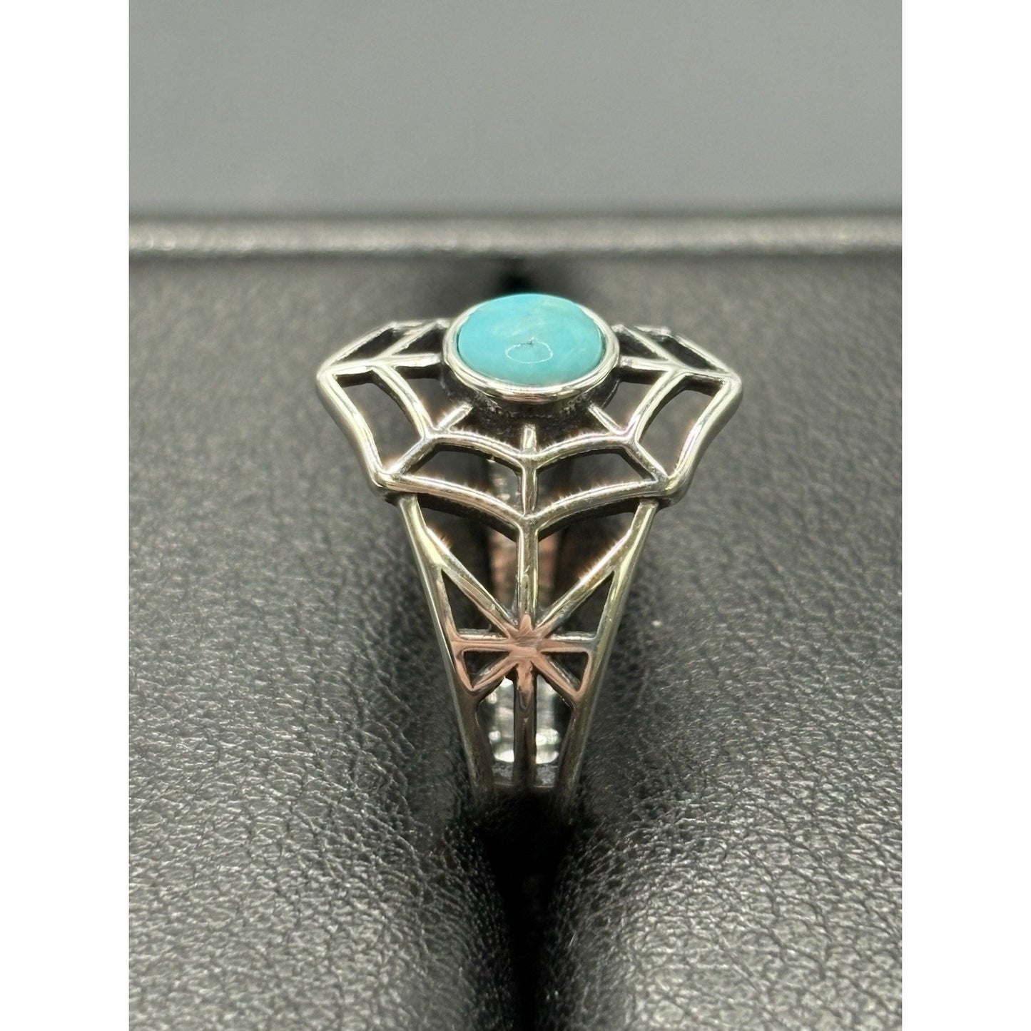 New Condition Sterling Silver Genuine Turquoise Spiderweb Ring Size 7