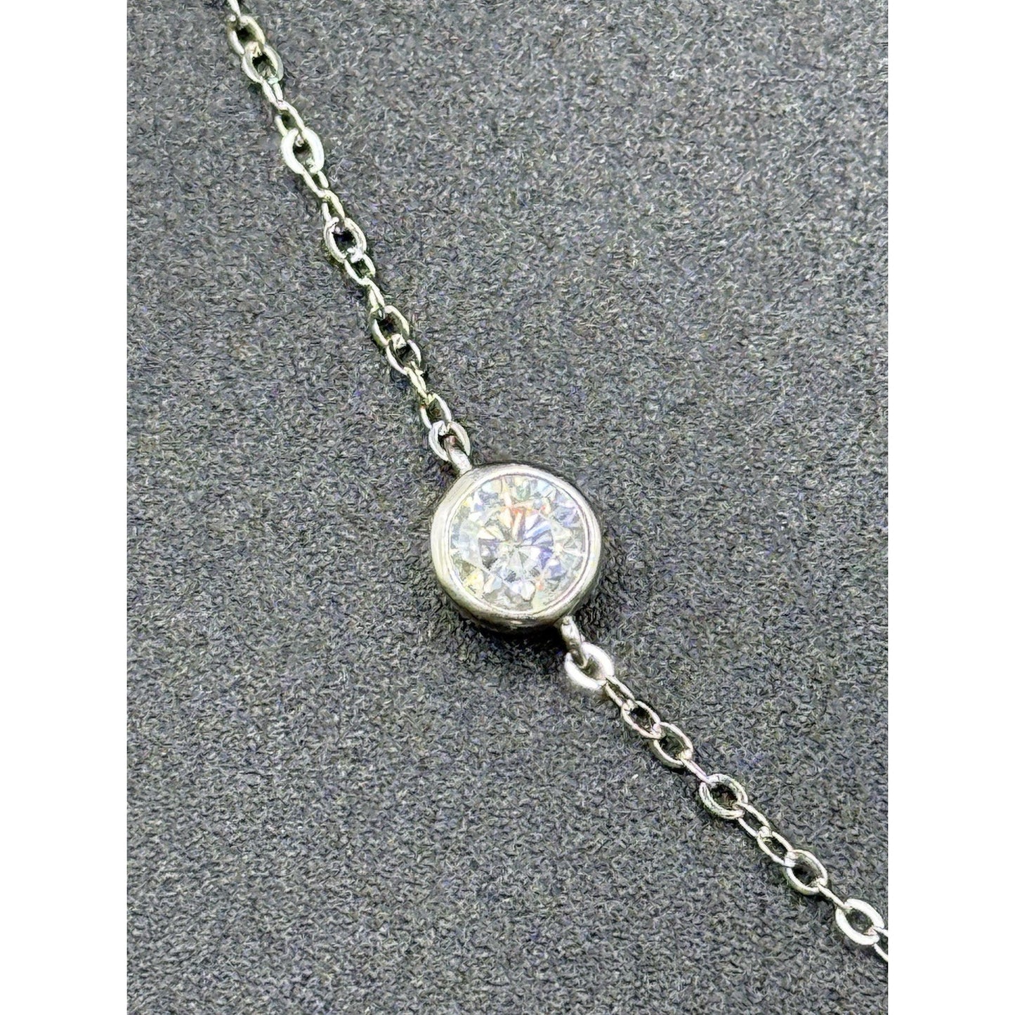 New Condition 18” Sterling Silver Moissanite Station Necklace GRA