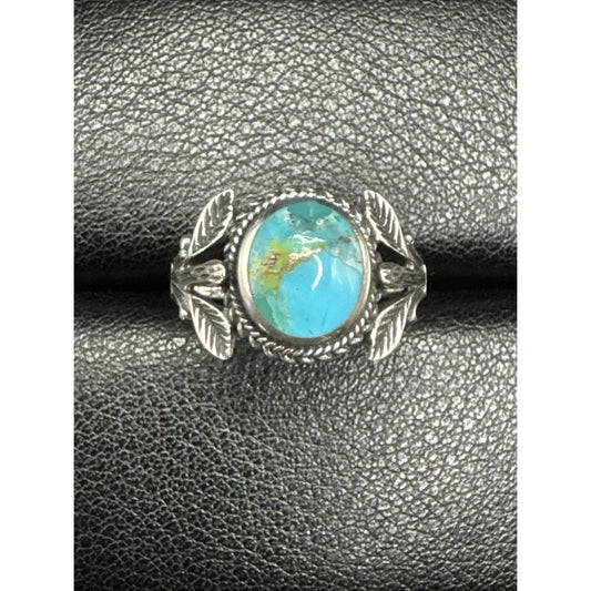 New Condition Sterling Silver Turquoise Leaf Plant Shank Ring 925 Size 7